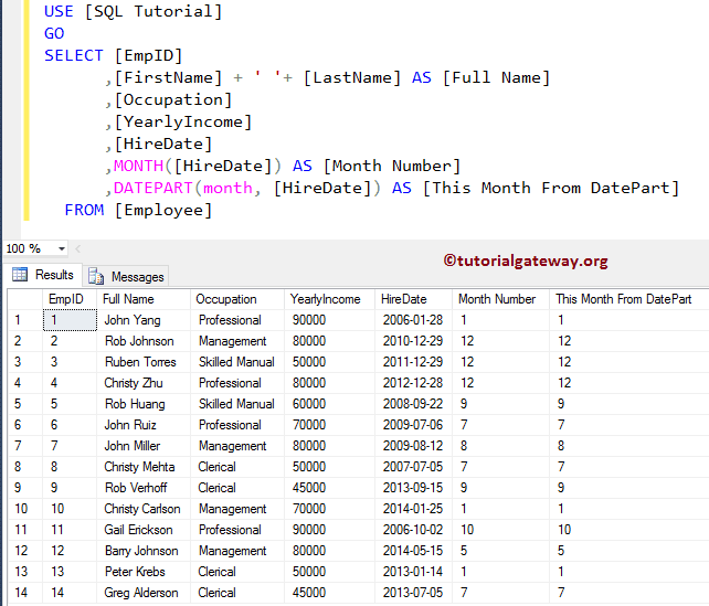 how to find 1st date of the month in sql