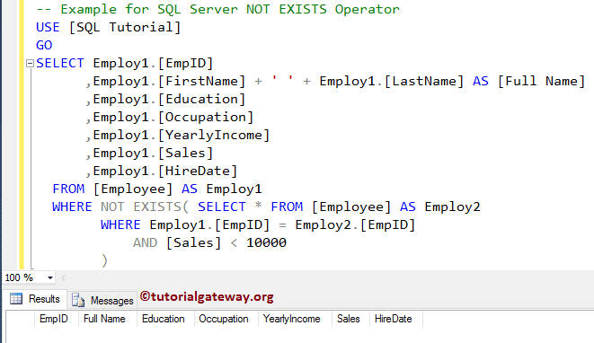 SQL NOT EXISTS Operator 3