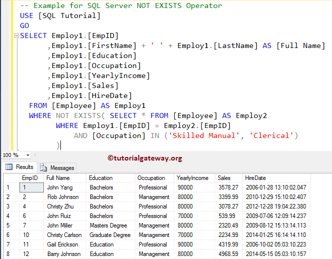 Sql exists beispiel