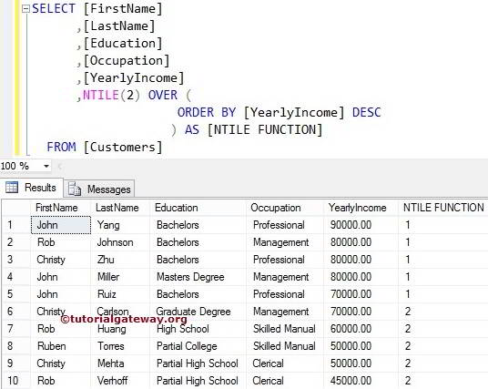 SQL NTILE FUNCTION 3