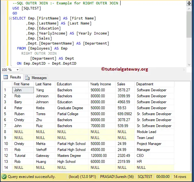 SQL Server OUTER JOINS Example 1