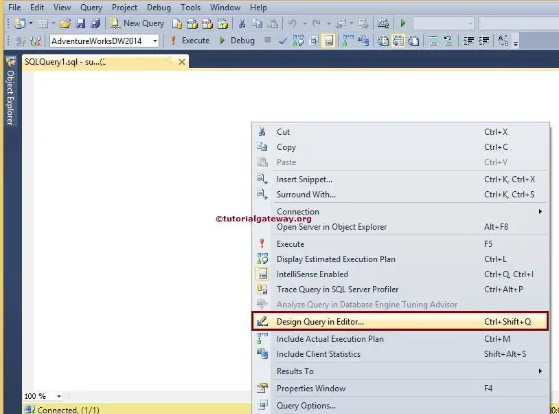 Choose Design Query in Editor option from context menu 2