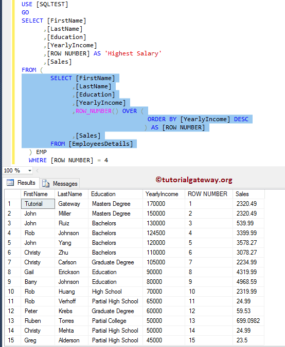 SQL Query to Find Nth Highest Salary 4