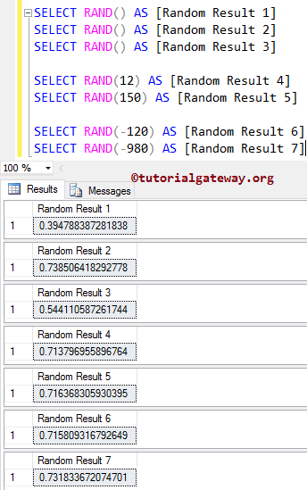 SQL RAND Function 1