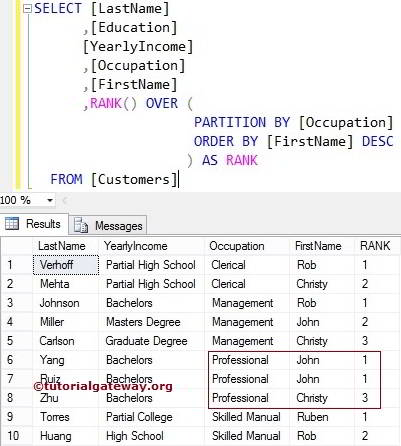 SQL RANK FUNCTION 3