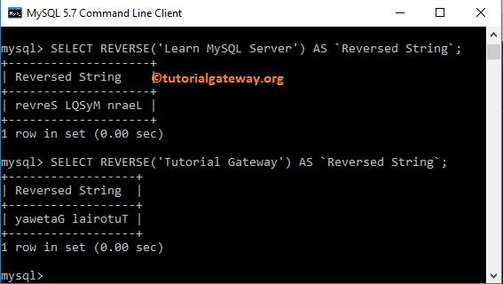 MySQL REVERSE Function Example 1