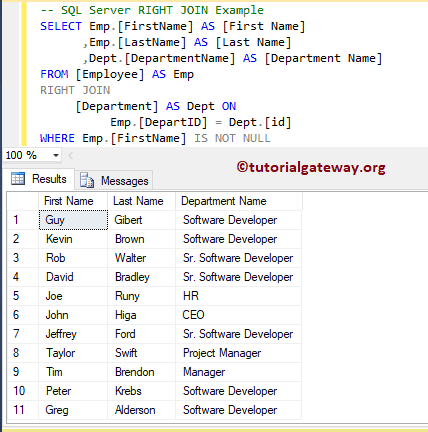 SQL RIGHT JOIN Where Clause Example 4