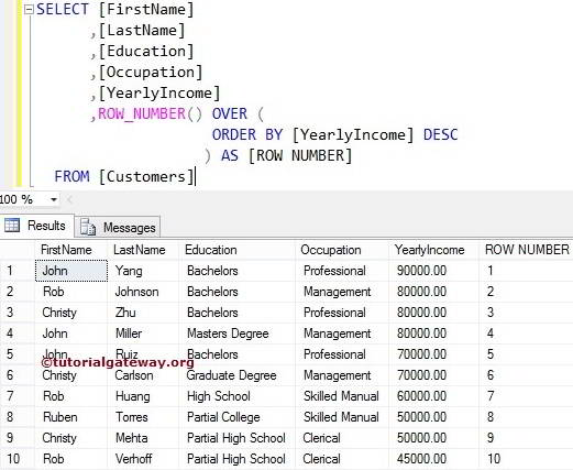 SQL ROW_NUMBER FUNCTION without Partition By clause Exanple 2