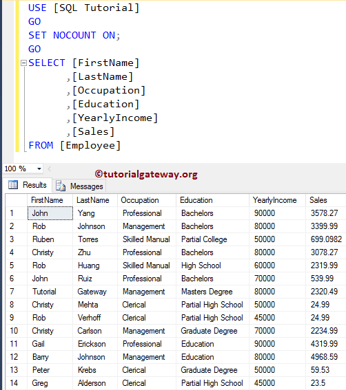 SQL SET NOCOUNT ON EXAMPLE 3