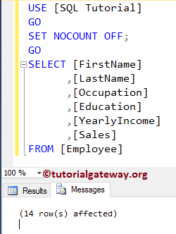SQL SET NOCOUNT ON EXAMPLE 5
