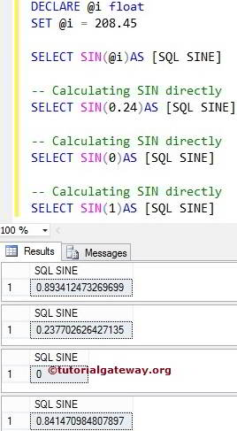 SQL SIN or SINE Function Example 1