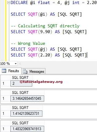 SQL SQRT FUNCTION 1