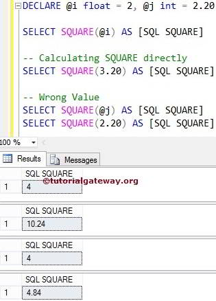 SQL SQUARE FUNCTION 1