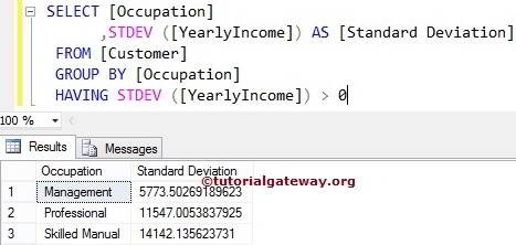 SQL STDEV FUNCTION in Having Clause 3
