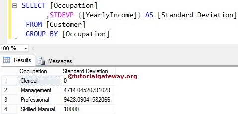 SQL STDEVP FUNCTION