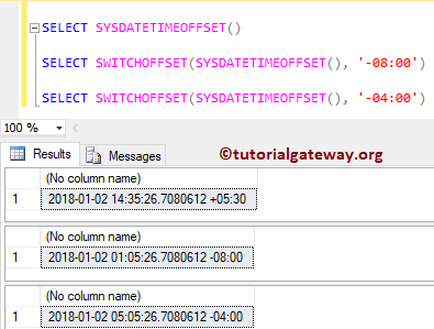 SQL SWITCHOFFSET Example
