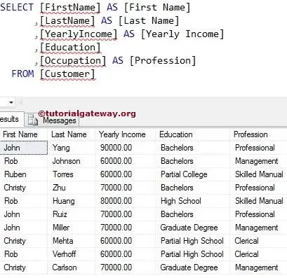 SQL ALIAS Names Example 1