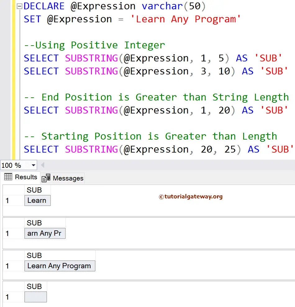 Using Positive Integers and Length as the SQL SUBSTRING Function arguments 2
