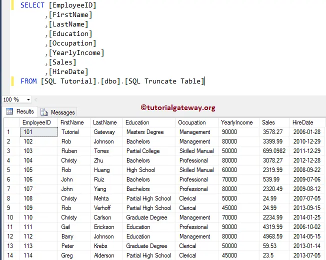 SQL Truncate Table Statement 1