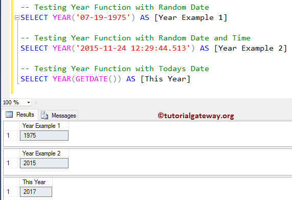 SQL YEAR Function Simple EXAMPLE 2