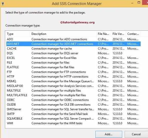 ADO.NET Connection Manager in SSIS 3