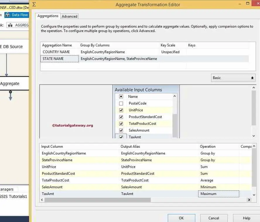 Aggregate Transformation in SSIS Advanced Mode 6