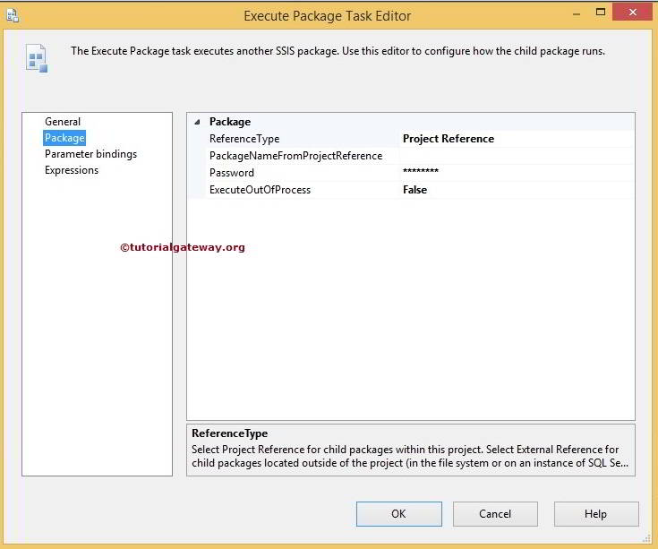 SSIS Execute Package Task Package page