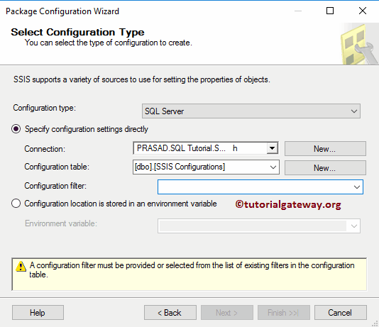 SSIS Package Configuration using SQL Server 10