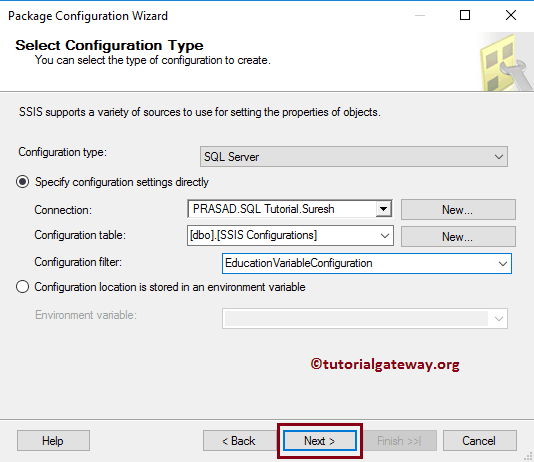 SSIS Package Configuration using SQL Server 11