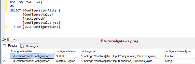 SSIS Package Configuration using SQL Server 15