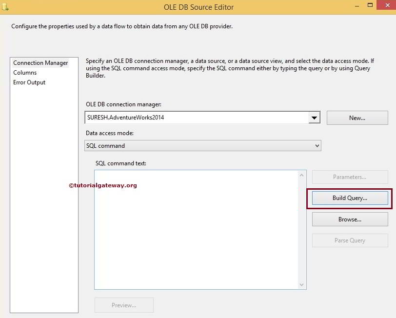 Query builder in SSIS 0