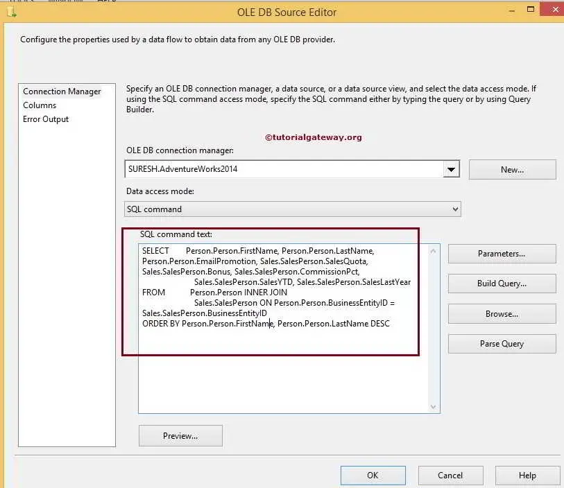 Query builder in SSIS 9