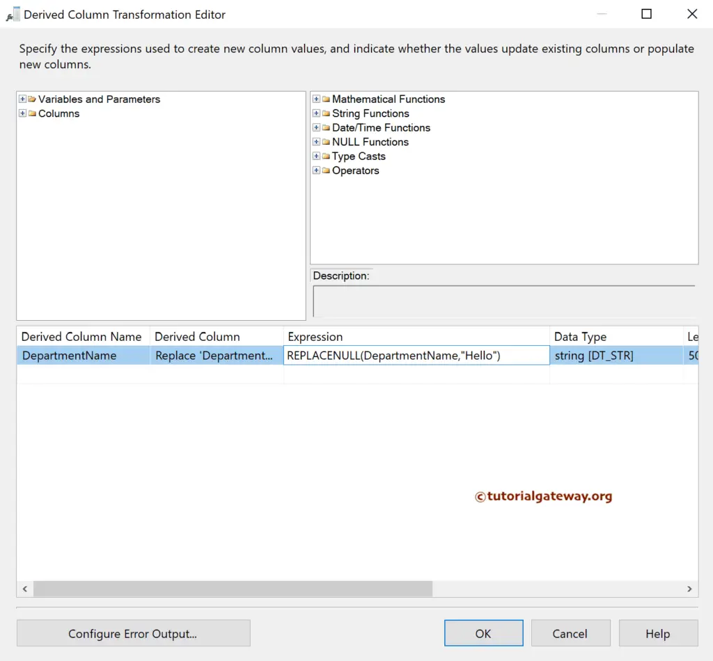Run the SSIS Replace SQL Server Database Table Nulls using the Derived Column transformation