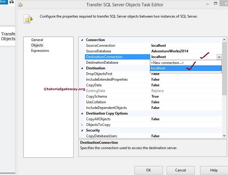 SSIS Transfer SQL Server Objects Task Destination Connection 1