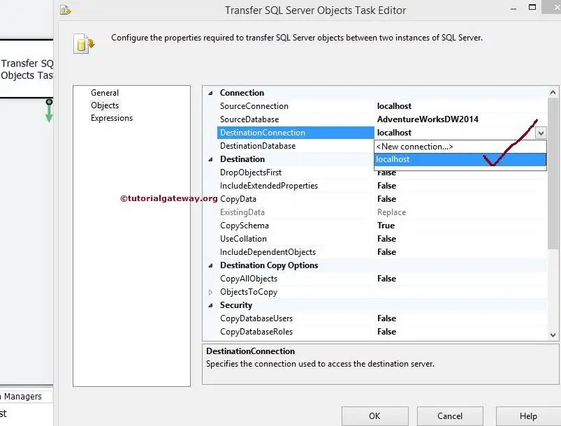 SSIS Transfer SQL Server Objects Task Destination Connection