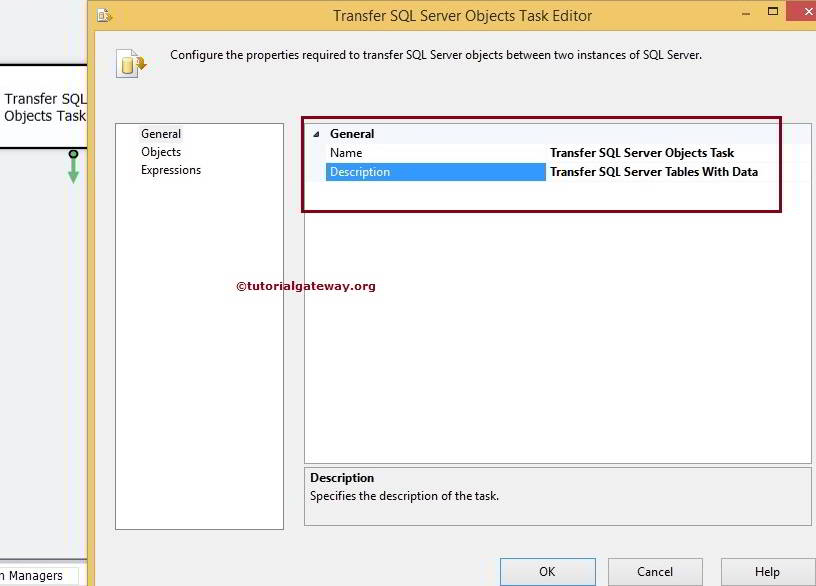 SSIS Transfer SQL Server Objects Task General Tab