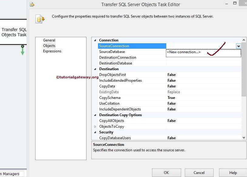 SSIS Transfer SQL Server Objects Task Objects Tab