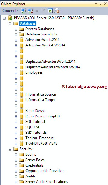 List Of Available Database in Object Explorer