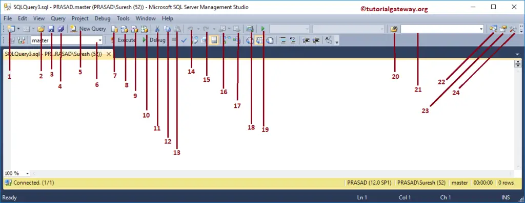 SQL Management Studio Tool Bar Icons Details