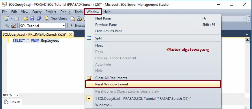 Reset Query Window Layout in SQL management studio 