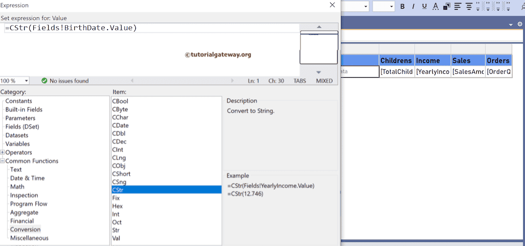 SSRS CStr Function