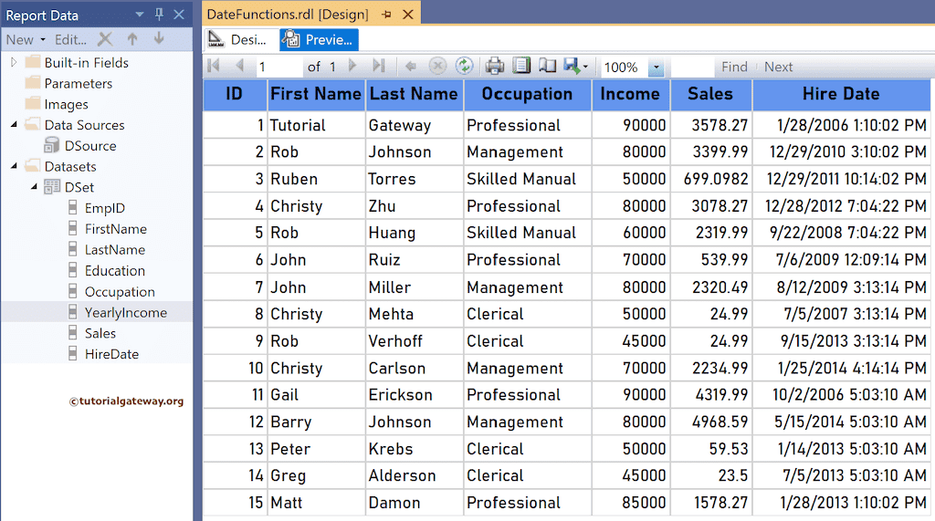 SSRS DateDiff Function