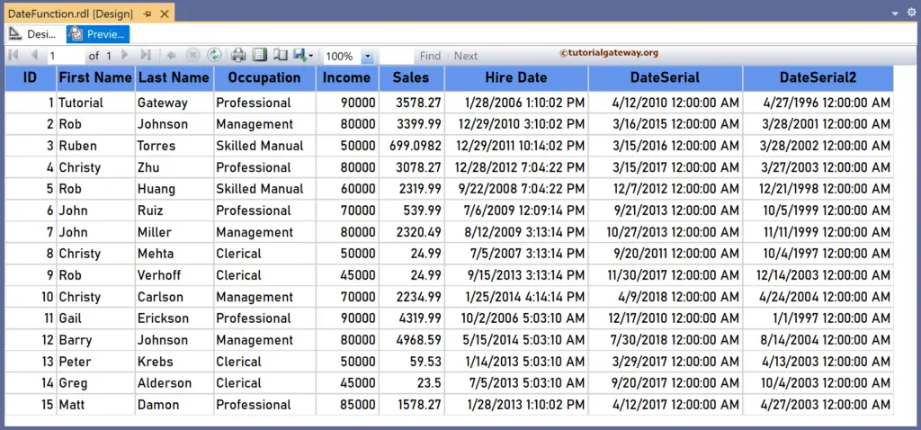 SSRS DateSerial Function  to Build Date from year, Month, and Day values preview