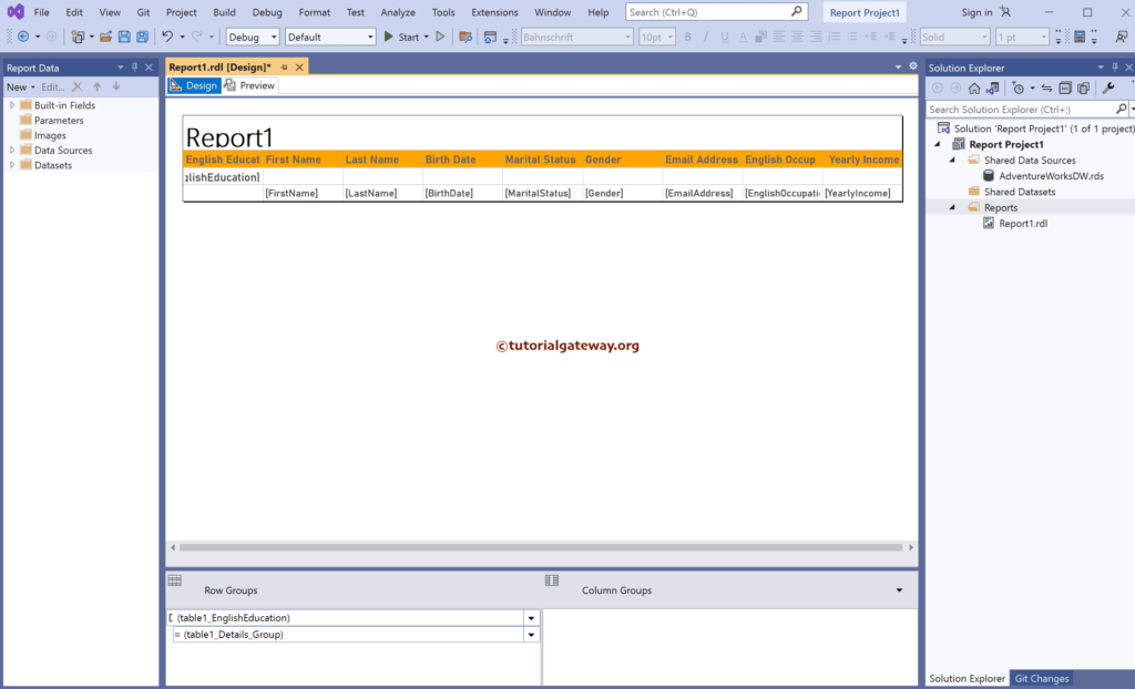 Auto generated Grouped Table Using SSRS Report Wizard