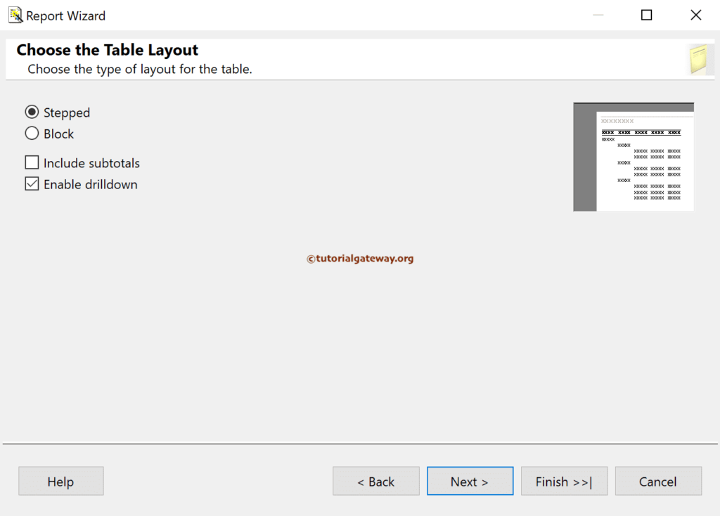 Grouped Table Layout Using SSRS Report Wizard