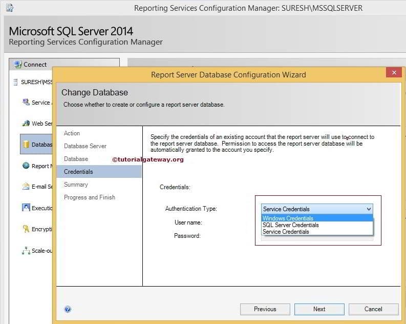 SQL Server Reporting Services Configuration Manager 13