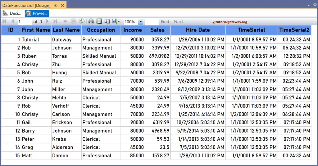 SSRS TimeSerial Function to build Time from Hour, Minute, ad Seconds information preview