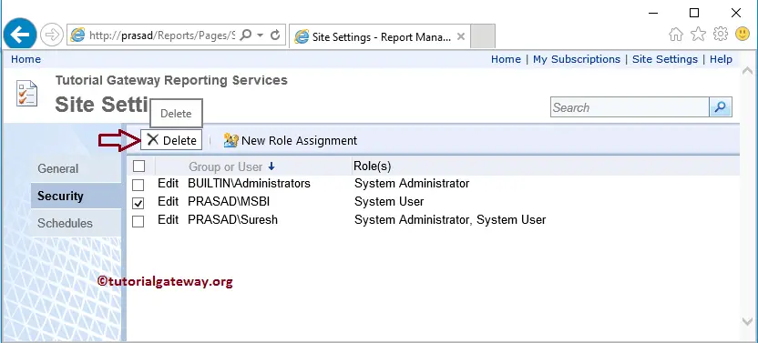 Delete Top Level Security in SSRS