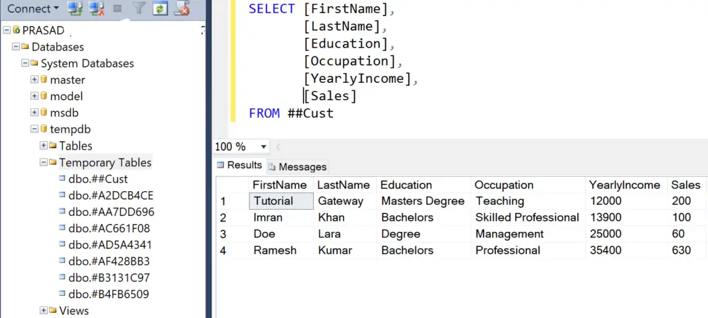 Select Records from Global Temp Table in SQL Server