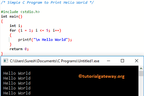 Simple C Program to Print Hello World 2